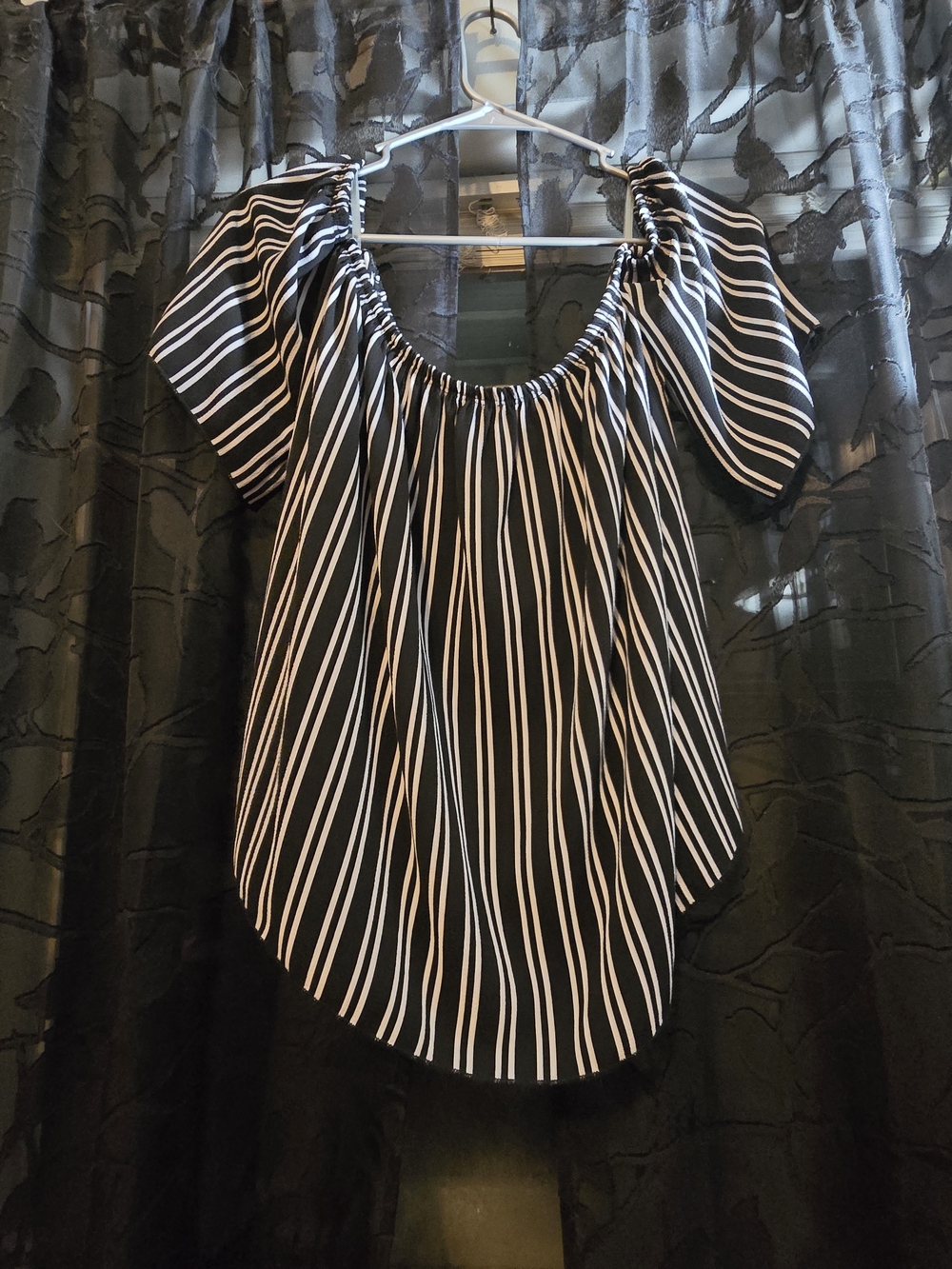 Free Kisses Black and White Striped Off-Shoulder Blouse